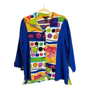 Ali Miles Blouse Women's Size XL Petite Abstract Artsy Office Workwear